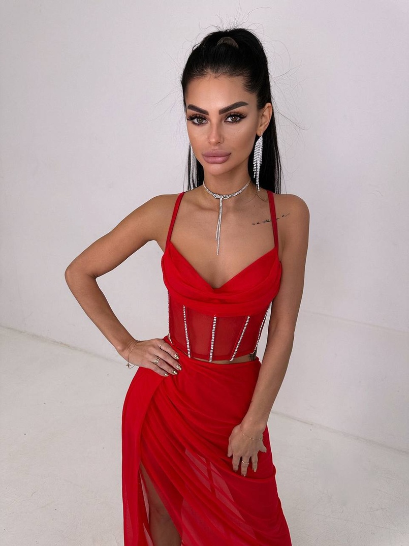 Комплект: корсет декорований стразами + спідниця максі  | PUSHKA SHOP