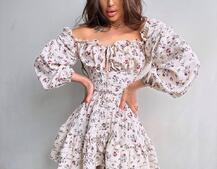 Сукня з квітковим принтом з воланами на ґудзиках  | PUSHKA SHOP