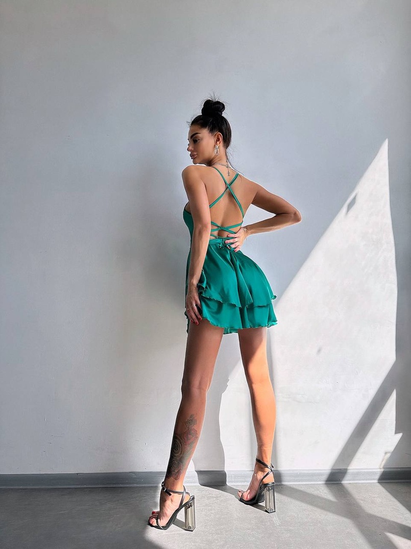 Шовкова сукня  з пишною спідницею та шнурівкою   | PUSHKA SHOP