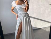 Атласна сукня максі із розрізом на спідниці Атласна сукня максі із розрізом на спідниці | PUSHKA SHOP