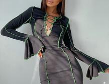 Трикотажное платье с контрастными элементами и шнуровкой  Трикотажное платье с контрастными элементами и шнуровкой  | PUSHKA SHOP