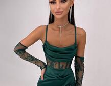 Комплект: корсет, декорований мереживом   + рукавички+ спідниця міні з драпіруванням   Комплект: корсет, декорований мереживом   + рукавички+ спідниця міні з драпіруванням   | PUSHKA SHOP