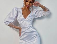 Атласна сукня, декорована сіткою зі стразами Атласна сукня, декорована сіткою зі стразами | PUSHKA SHOP