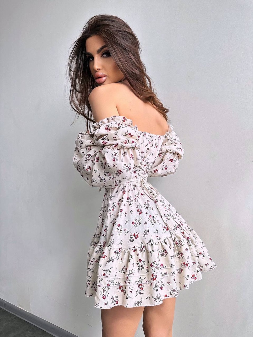 Сукня з квітковим принтом з воланами на ґудзиках  | PUSHKA SHOP