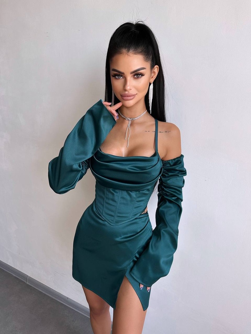 Комплект: корсет з рукавами    + спідниця міні з драпіруванням   Комплект: корсет з рукавами    + спідниця міні з драпіруванням   | PUSHKA SHOP