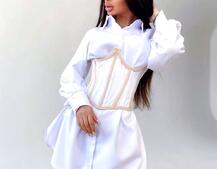 Комплект: платье-рубашка с прозрачным бельевым корсетом на шнуровке  Комплект: платье-рубашка с прозрачным бельевым корсетом на шнуровке  | PUSHKA SHOP