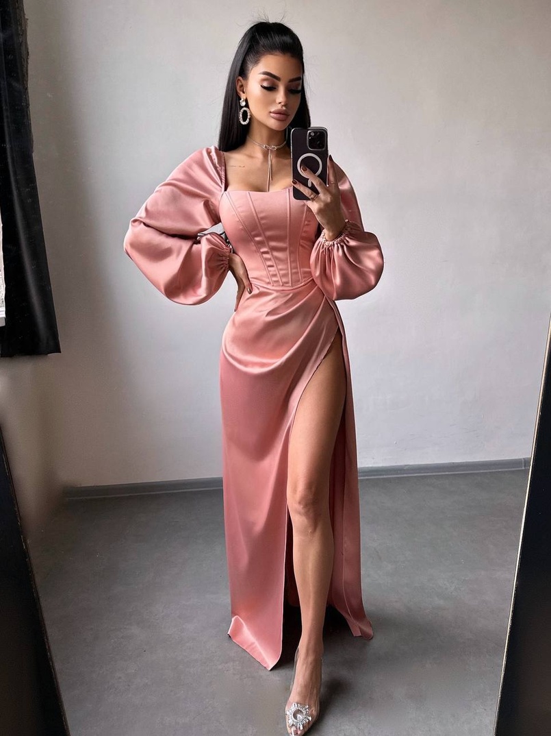 Атласний комплект: корсет + спідниця  максі з драпіруванням | PUSHKA SHOP