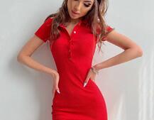 Трикотажное облегающее платье поло с разрезом  Трикотажное облегающее платье поло с разрезом  | PUSHKA SHOP