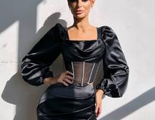 Комплект: корсет, декорований стразами + спідниця міні з драпіруванням   Ручна робота  | PUSHKA SHOP