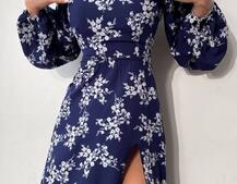 Квіткова сукня-міді зі шнурівкою на спинці та розрізом на ніжці Квіткова сукня-міді зі шнурівкою на спинці та розрізом на ніжці | PUSHKA SHOP