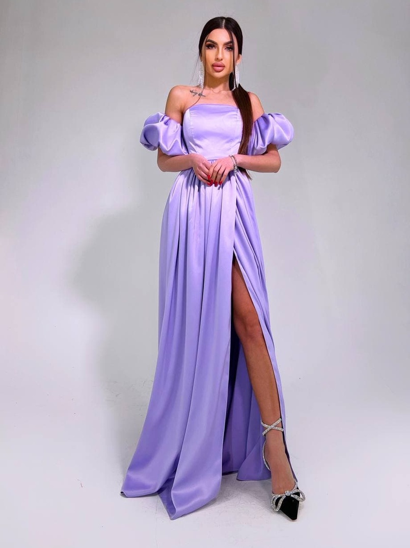 Атласное платье макси с объемными рукавами   Атласное платье макси с объемными рукавами   | PUSHKA SHOP