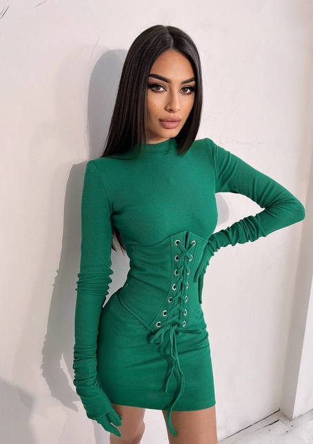 Комплект: трикотажне плаття-міні + корсет + рукавички | PUSHKA SHOP