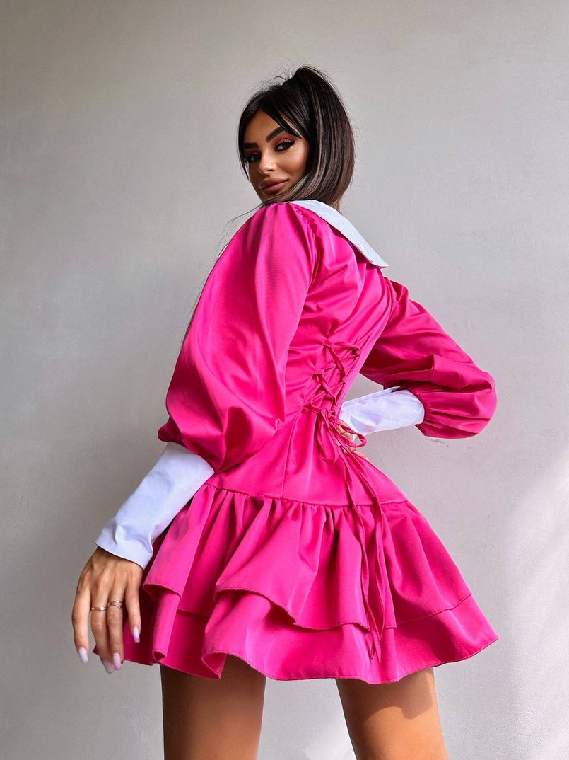 Котонова сукня з рюшами на гудзиках зі шнурівкою на спинці Котонова сукня з рюшами на гудзиках зі шнурівкою на спинці | PUSHKA SHOP