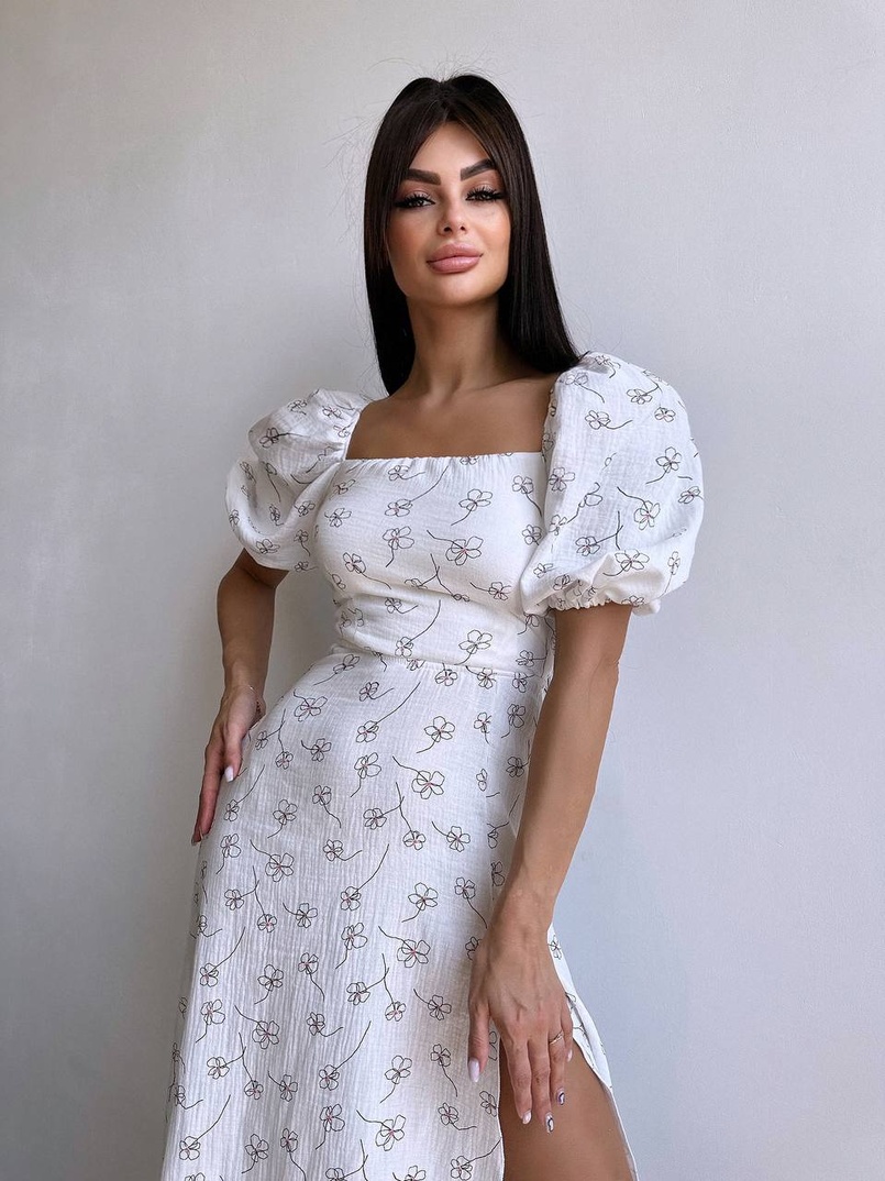 Сукня -міді зі шнурівкою на спинці та розрізом на ніжці з принтом  Сукня -міді зі шнурівкою на спинці та розрізом на ніжці з принтом  | PUSHKA SHOP