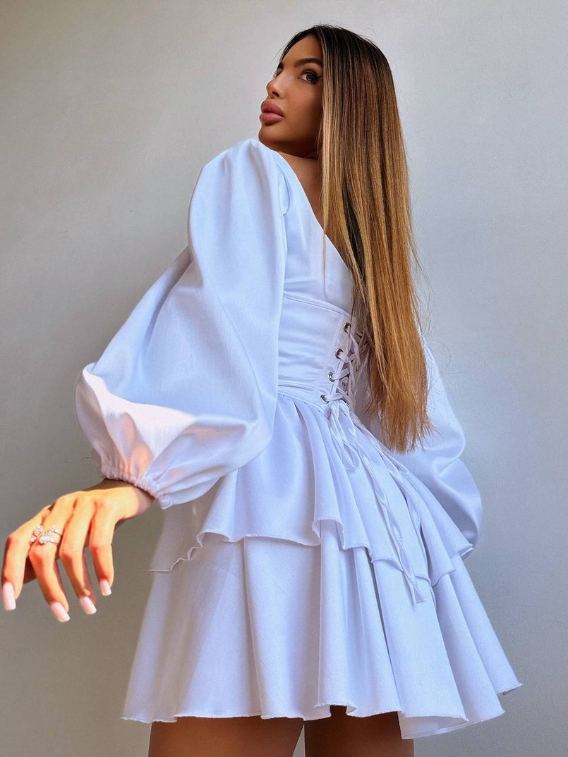 Комплект: сукня з подвійною спідницею + корсет, декорований стразами    Комплект: сукня з подвійною спідницею + корсет, декорований стразами    | PUSHKA SHOP