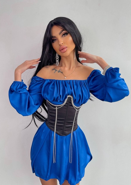 Приталена сукня з шовку  + корсет декорований стразами  Ручна робота  | PUSHKA SHOP