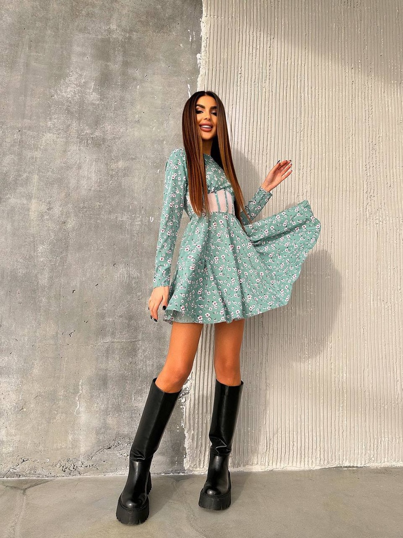 Приталена сукня з корсетною вставкою та спідницею-сонцем | PUSHKA SHOP