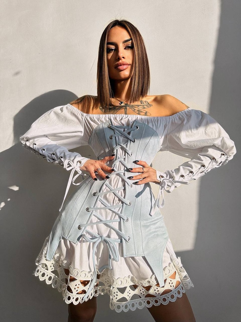 Комплект: сукня декорована мереживом + корсет  Комплект: сукня декорована мереживом + корсет  | PUSHKA SHOP