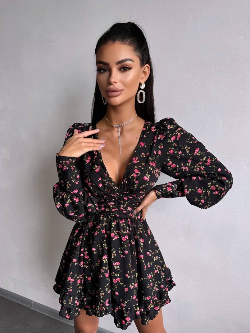 Сукня міні з пишною спідницею та драпіруванням на талії Сукня міні з пишною спідницею та драпіруванням на талії | PUSHKA SHOP