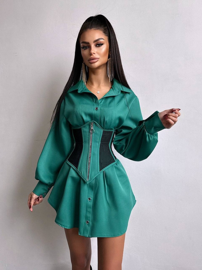 Приталена сорочка + корсет з блискавкою  Приталена сорочка + корсет з блискавкою  | PUSHKA SHOP