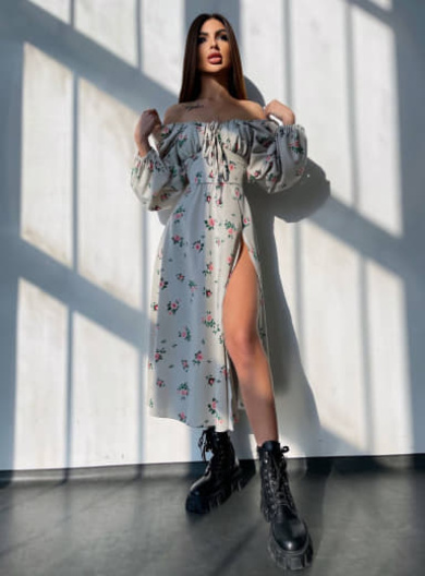 Сукня міді з квітковим принтом  Сукня міді з квітковим принтом  | PUSHKA SHOP