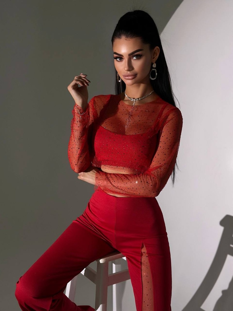 Комплект: топ + штани із сіткою зі стразами  | PUSHKA SHOP