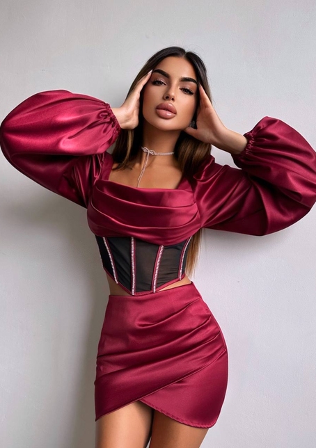 Комплект: корсет, декорований стразами   + спідниця міні з драпіруванням  | PUSHKA SHOP