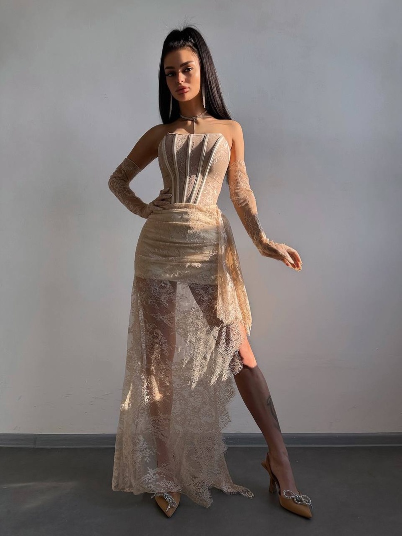 Мереживна сукня максі з рукавичками  | PUSHKA SHOP