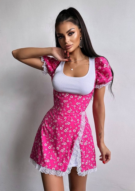 Сукня з квітковим принтом декорована мереживом  | PUSHKA SHOP