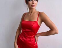 Атласна сукня декорована бахромою зі страз  Атласна сукня декорована бахромою зі страз  | PUSHKA SHOP