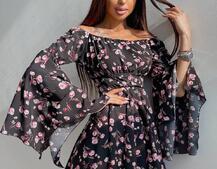 Платье  ассиметричного кроя с расклешенными рукавами + корсет декорированный стразами  Платье  ассиметричного кроя с расклешенными рукавами + корсет декорированный стразами  | PUSHKA SHOP