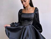 Атласна корсетна сукня з пишною подвійною спідницею та об‘ємними рукавами | PUSHKA SHOP