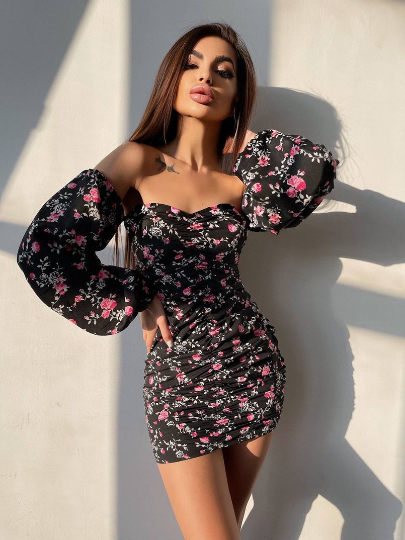 Сукня з квітковим принтом та драпіруванням   Сукня з квітковим принтом та драпіруванням   | PUSHKA SHOP