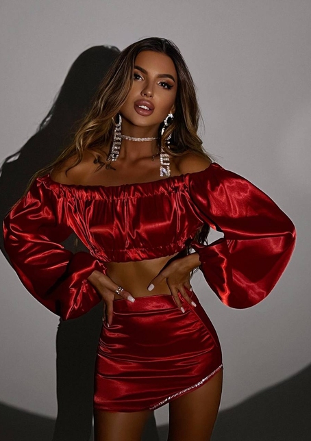 Атласний комплект, декорований стразами Ручна робота, прикраса пришита  | PUSHKA SHOP