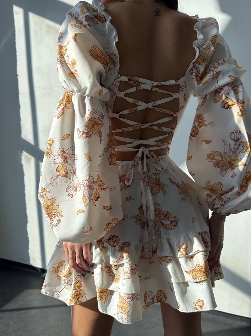 Квіткова сукня з воланами та шнуровкою по спинці Квіткова сукня з воланами та шнуровкою по спинці | PUSHKA SHOP