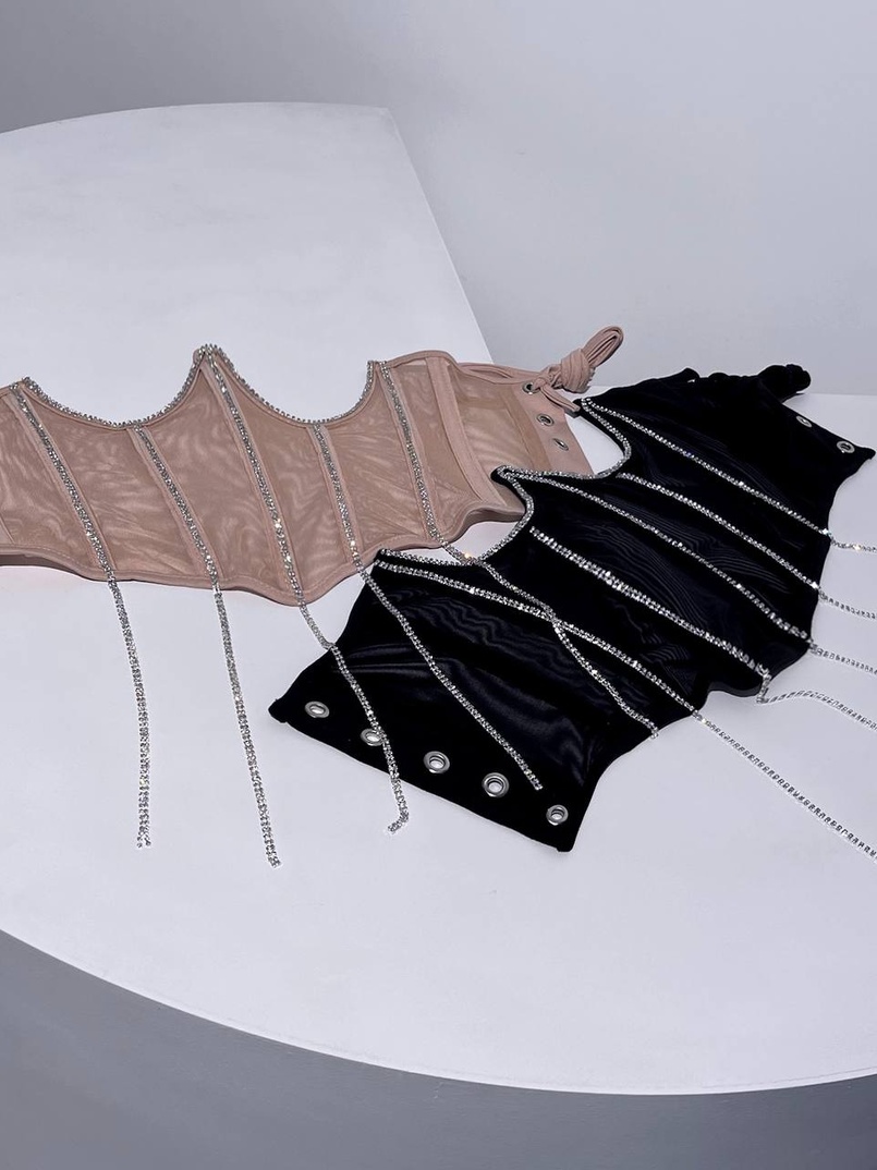 Корсет на кісточках зі шнурівкою, декорований стразами Ручна робота! Корсет на кісточках зі шнурівкою, декорований стразами Ручна робота! | PUSHKA SHOP