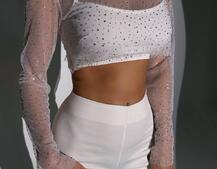 Комплект: топ + штани із сіткою зі стразами  Комплект: топ + штани із сіткою зі стразами  | PUSHKA SHOP