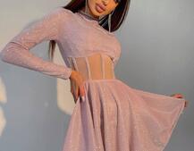 Приталенное блестящее платье с корсетной вставкой и пышной юбкой-солцем  | PUSHKA SHOP