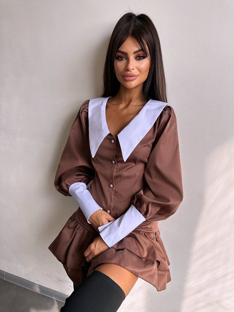 Котонова сукня з рюшами на гудзиках зі шнурівкою на спинці Котонова сукня з рюшами на гудзиках зі шнурівкою на спинці | PUSHKA SHOP