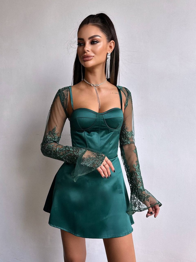 Атласна корсетна сукня-бюстьє + мереживне болеро Атласна корсетна сукня-бюстьє + мереживне болеро | PUSHKA SHOP