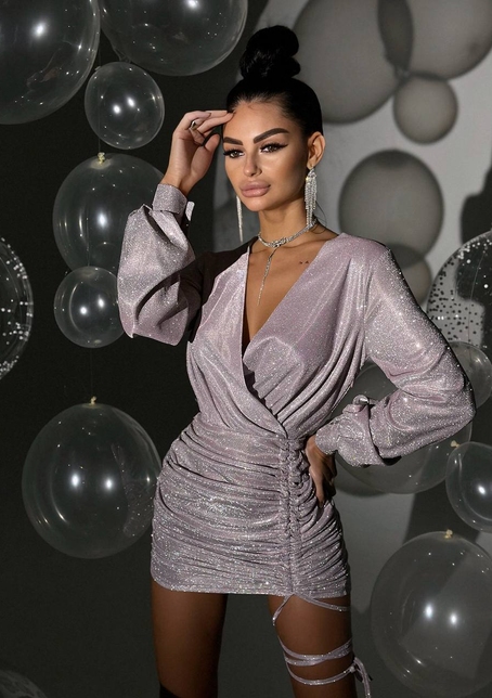 Сяюча  сукня міні із завʼязкою на ніжці  | PUSHKA SHOP