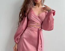 Шелковый комплект: топ с завязками на талии + юбка миди с разрезом  | PUSHKA SHOP