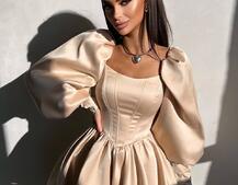 Сукня з обʼємними рукавами та спідницею балоном  Сукня з обʼємними рукавами та спідницею балоном  | PUSHKA SHOP