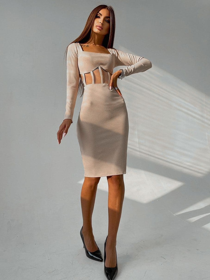 Приталенное платье с корсетной вставкой и  юбкой-карандашом  Приталенное платье с корсетной вставкой и  юбкой-карандашом  | PUSHKA SHOP