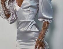 Атласна сукня, декорована сіткою зі стразами Атласна сукня, декорована сіткою зі стразами | PUSHKA SHOP