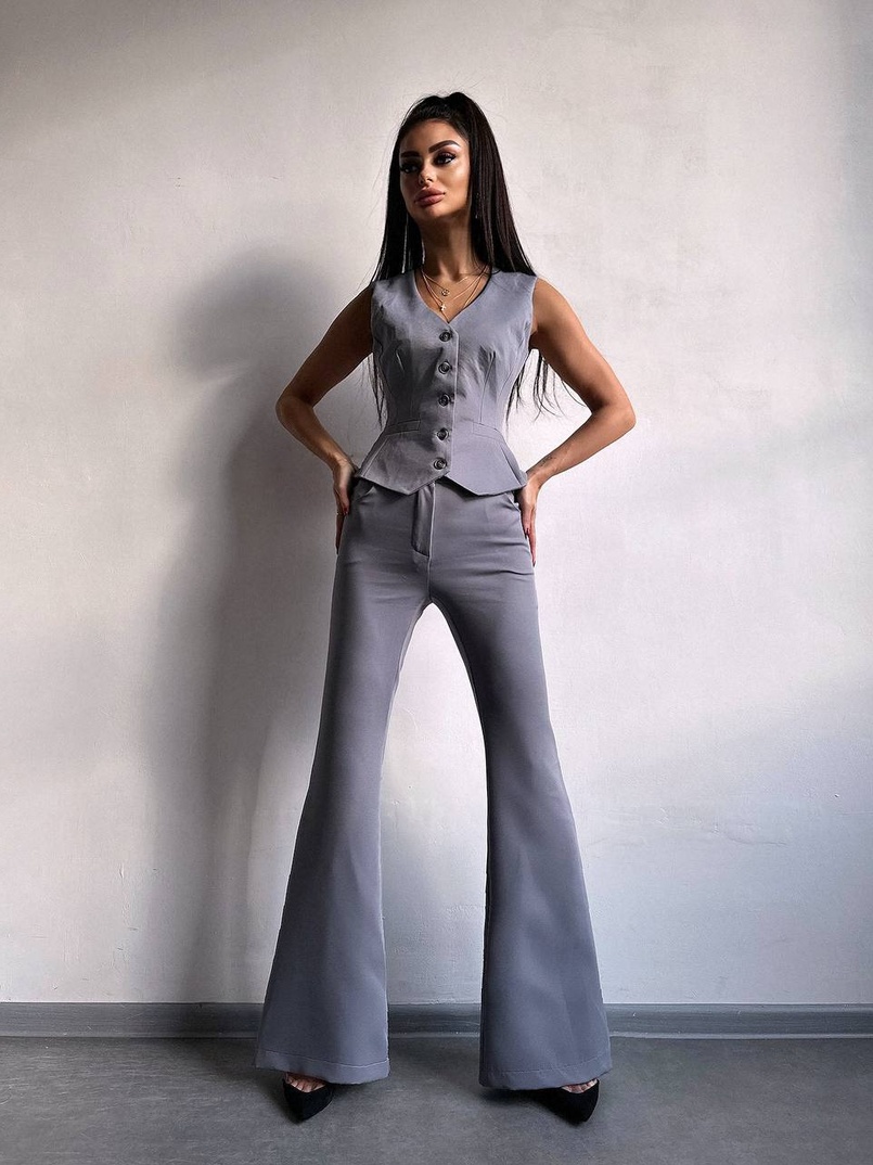 Костюм: піджак на підкладці, штани кльош+ жилет  Костюм: піджак на підкладці, штани кльош+ жилет  | PUSHKA SHOP