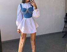 Приталена сорочка + корсет декорований бахромою зі страз Ручна робота Приталена сорочка + корсет декорований бахромою зі страз Ручна робота | PUSHKA SHOP