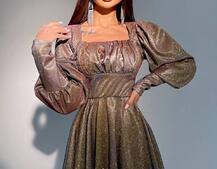 Блестящее платье с объемными рукавами  Блестящее платье с объемными рукавами  | PUSHKA SHOP