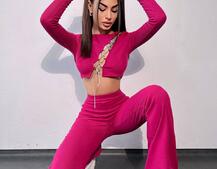 Комплект : штани кльош і топ декорований шнурком зі стразами  Комплект : штани кльош і топ декорований шнурком зі стразами  | PUSHKA SHOP