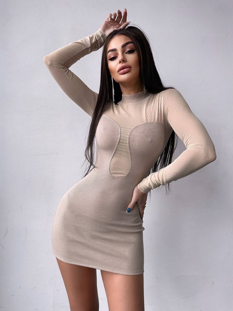 Трикотажна сукня з вставками сітки Трикотажна сукня з вставками сітки | PUSHKA SHOP